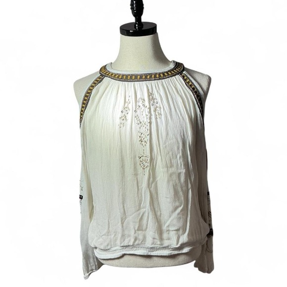 Free People Tops - Free People Embroidered Cold Shoulder Long Sleeve Top Blouse Cottagecore